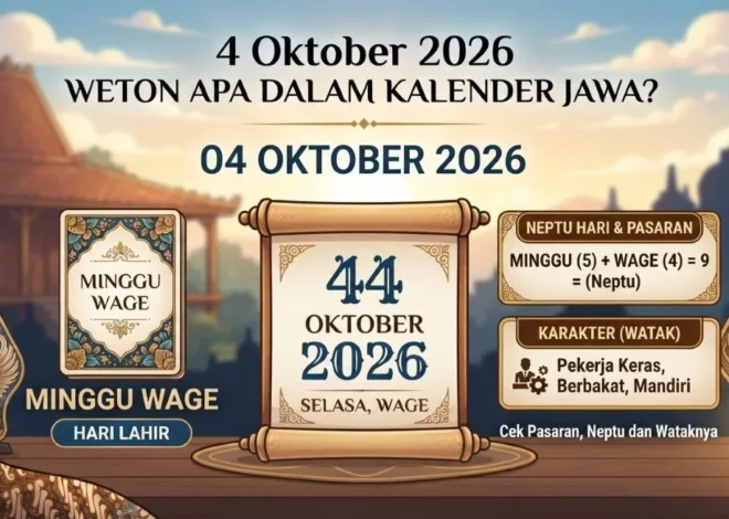 4 Oktober 2026 Weton Apa dalam Kalender Jawa? Cek Pasaran, Neptu dan Wataknya