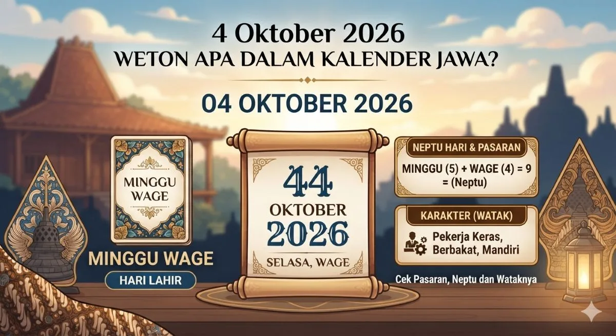 4 Oktober 2026 Weton Apa dalam Kalender Jawa? Cek Pasaran, Neptu dan Wataknya